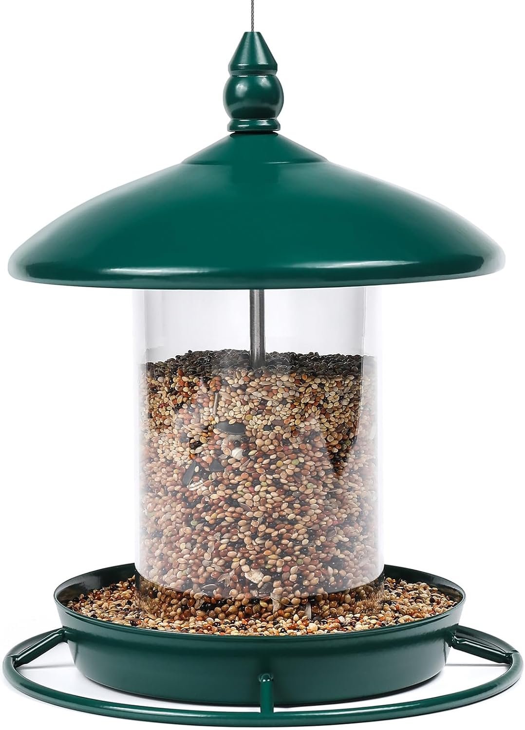 Metal Roof Bird Feeder for Outdoors – 360° Feeding Perch. Green