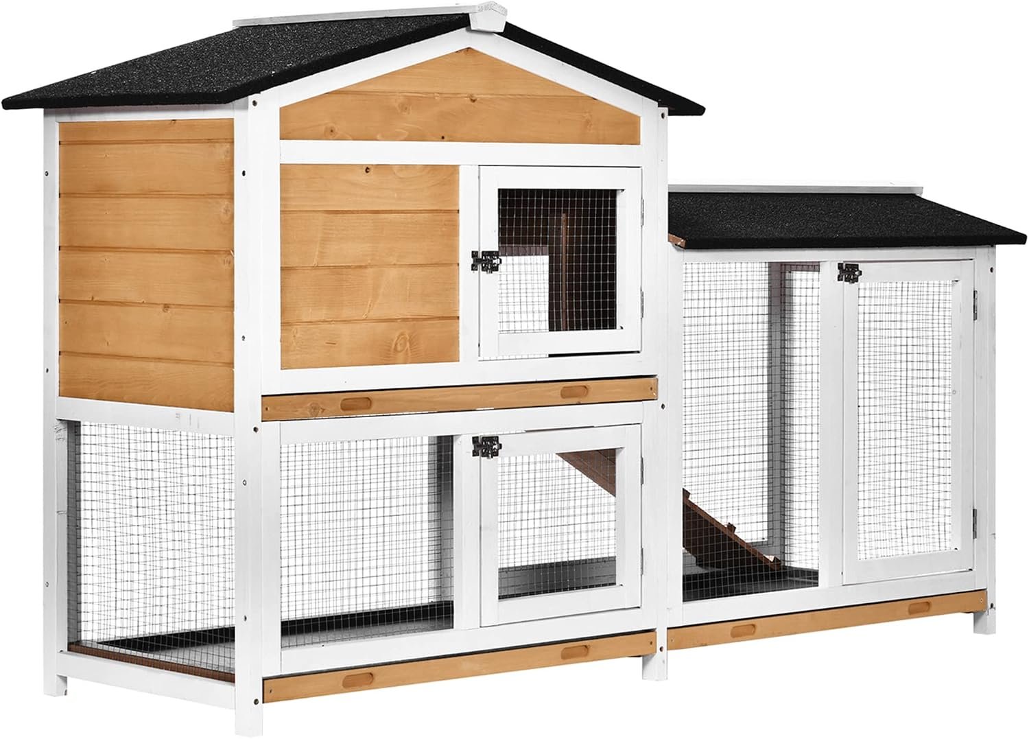 PawHut 62″ Rabbit Hutch, Wooden Bunny Hutch, Guinea Pig Cage, Small Animal Enclosure with Run Area, Removable Tray, Asphalt Roof, Lockable Doors and Ramp, Nature Wood | Wooden Bunny Hutch, Guinea Pig Cage, Small Animal Enclosure, Removable Tray, Asphalt Roof, Lockable Doors, Ramp for Ducks