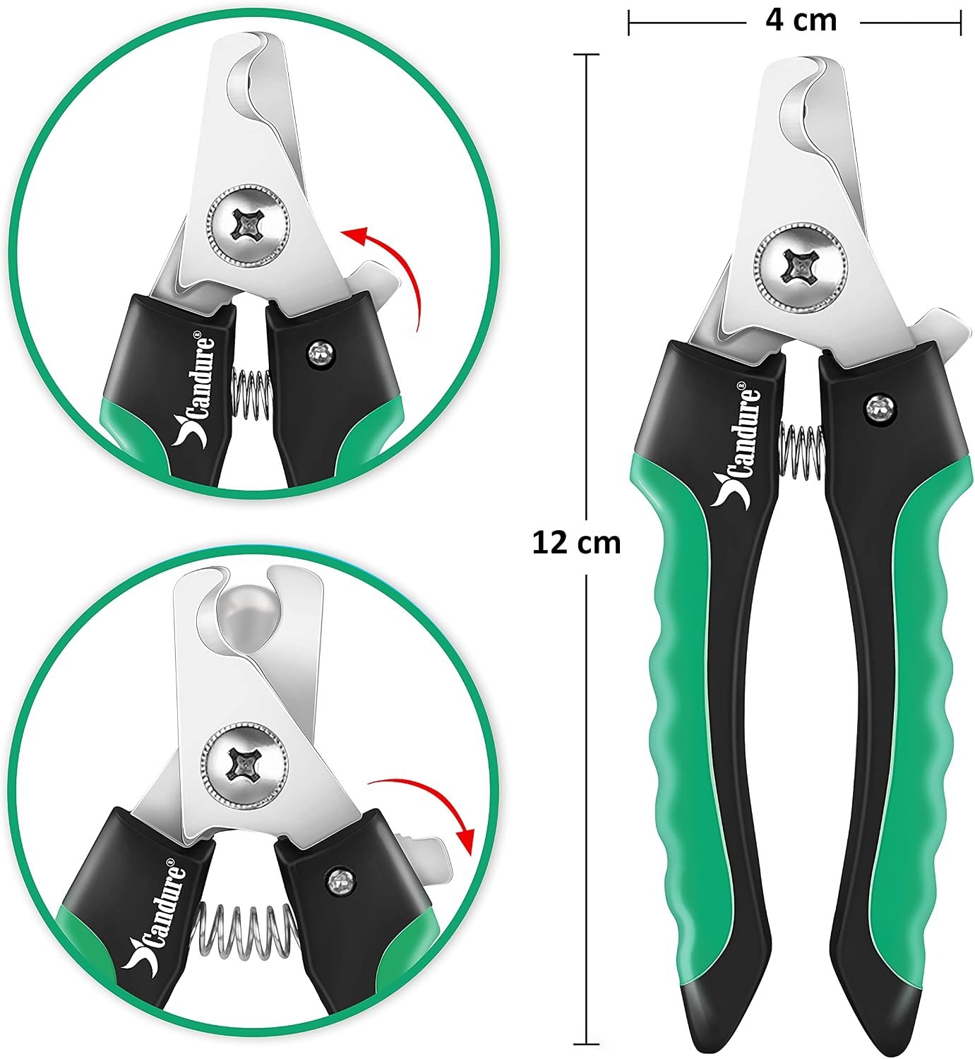 Candure Dog Nail Clippers Professional Pet Nail Clipper Suitable for Cats, Rabbits and Guinea Pigs – Safety Lock/Protective Guard to Avoid Over Cutting (Green, Medium to Small)