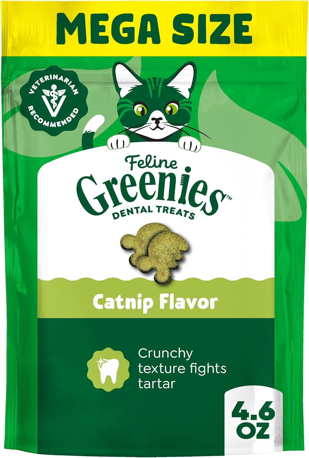 Greenies Feline Natural Dental Cat Treats, Catnip Flavor, 4.6 oz | #1 vet-recommended, clinically-proven oral care, 36% less tartar in 28 days, cleans to gumline, natural ingredients