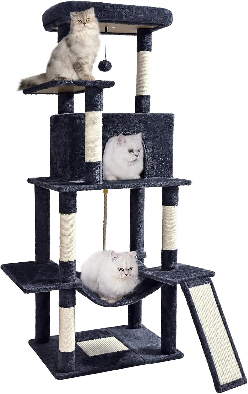 ABCPET 63″ Multi-Level Cat Tree Tower for Indoor Cats, Dark Grey | Sisal Scratching Posts, Cozy Condo, Plush Hammock, Multi-Level Design