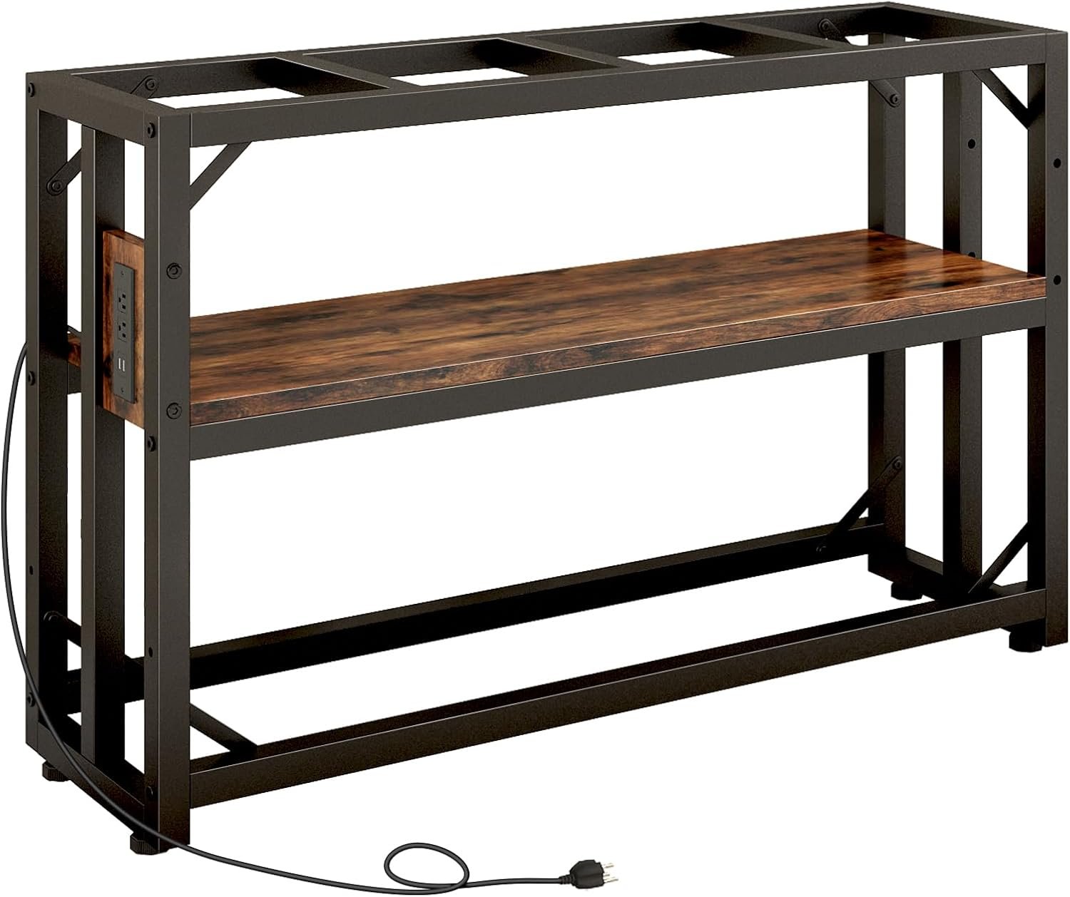 METYERRY 55 Gallon Fish Tank Stand with Power Outlet,Adjustable Aquarium Stand, Heavy Duty Terrarium Stand,Metal Frame Reptile Turtle Tank Stand Suitable for Home Office,860LBS Capacity, Rustic Brown