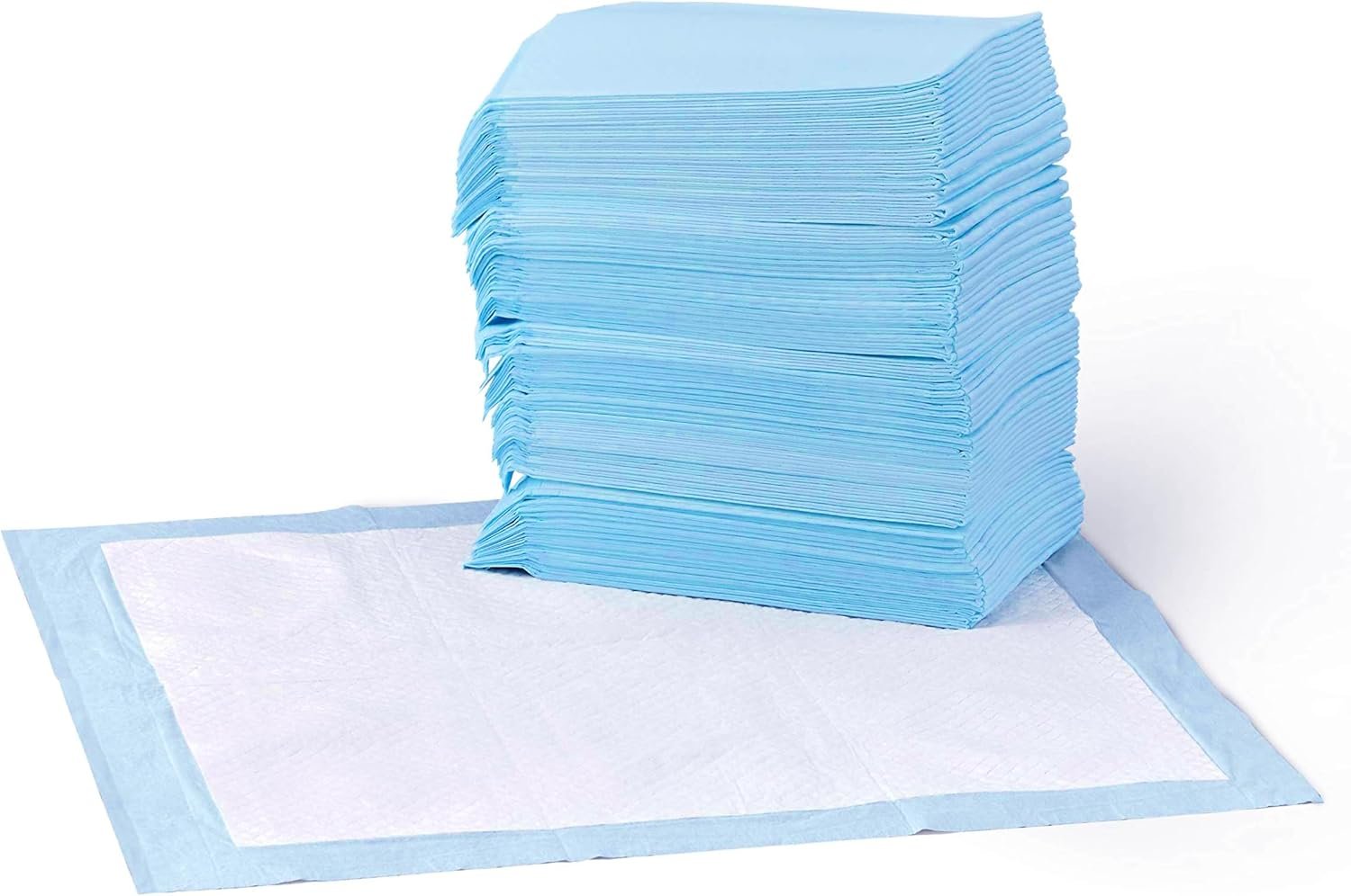 Amazon Basics Leak-Proof Dog and Puppy Potty Training Pee Pads with Quick-Dry 5-Layer Super Absorbent Surface for Dog Training, Floor Protection, Regular Size 22×22″, Blue & White, 50 Count