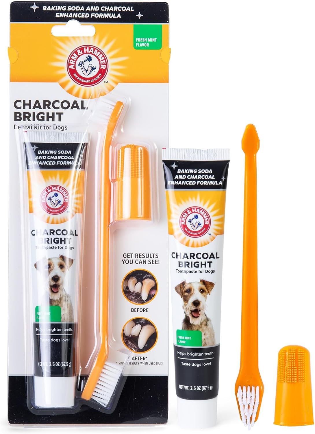 Arm & Hammer for Pets Dog Dental Care Fresh Breath Kit | Includes Arm & Hammer Baking Soda Dog Toothpaste and Dog Toothbrush | Dog Plaque Removal Kit, Mint | Includes baking soda toothpaste and toothbrush, for plaque removal, daily dental care routine, dogs, mint