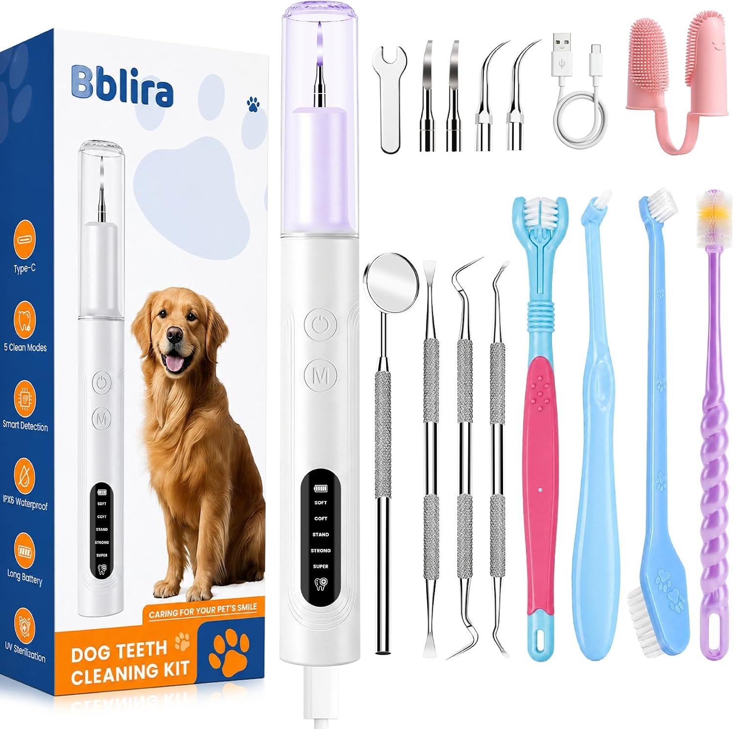 Dog Plaque Remover, Pet Tartar Remover for Teeth with LED Light & 5 Speed Modes, Dog Ultrasonic Tooth Cleaner, Tooth Brushing Kit for Teeth Stains for Dogs and Cats, Best Gift for Pet