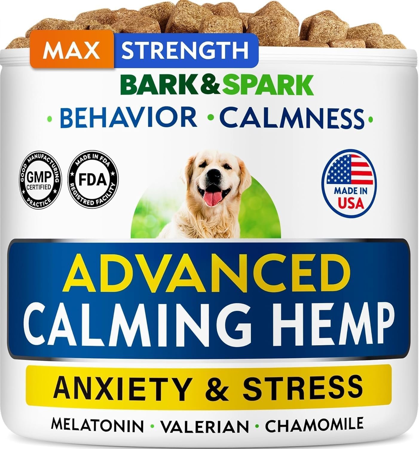 BARK&SPARK Advanced Calming Chews for Dogs – Hemp Chew + Melatonin – Anxiety Relief – Sleep Aid – Relaxing Treats – Stress Relief During Fireworks, Storms, Thunder, Barking