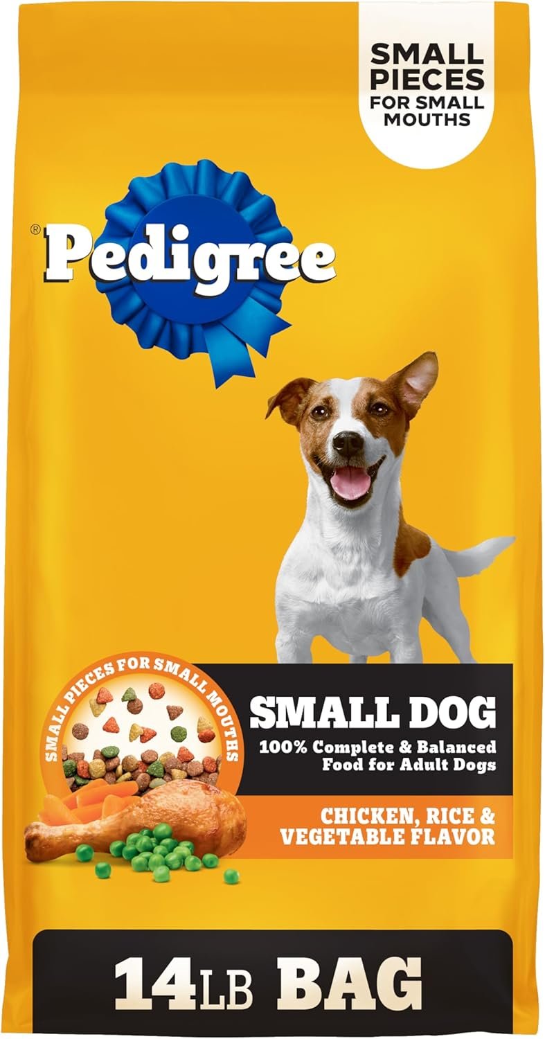 Pedigree Small Dogs Dry Dog Food, Roasted Chicken and Vegetable, 14 lb | 36 vitamins, minerals & amino acids, Omega-6 & Zinc for skin and coat, natural fibers for digestion, supports immune health