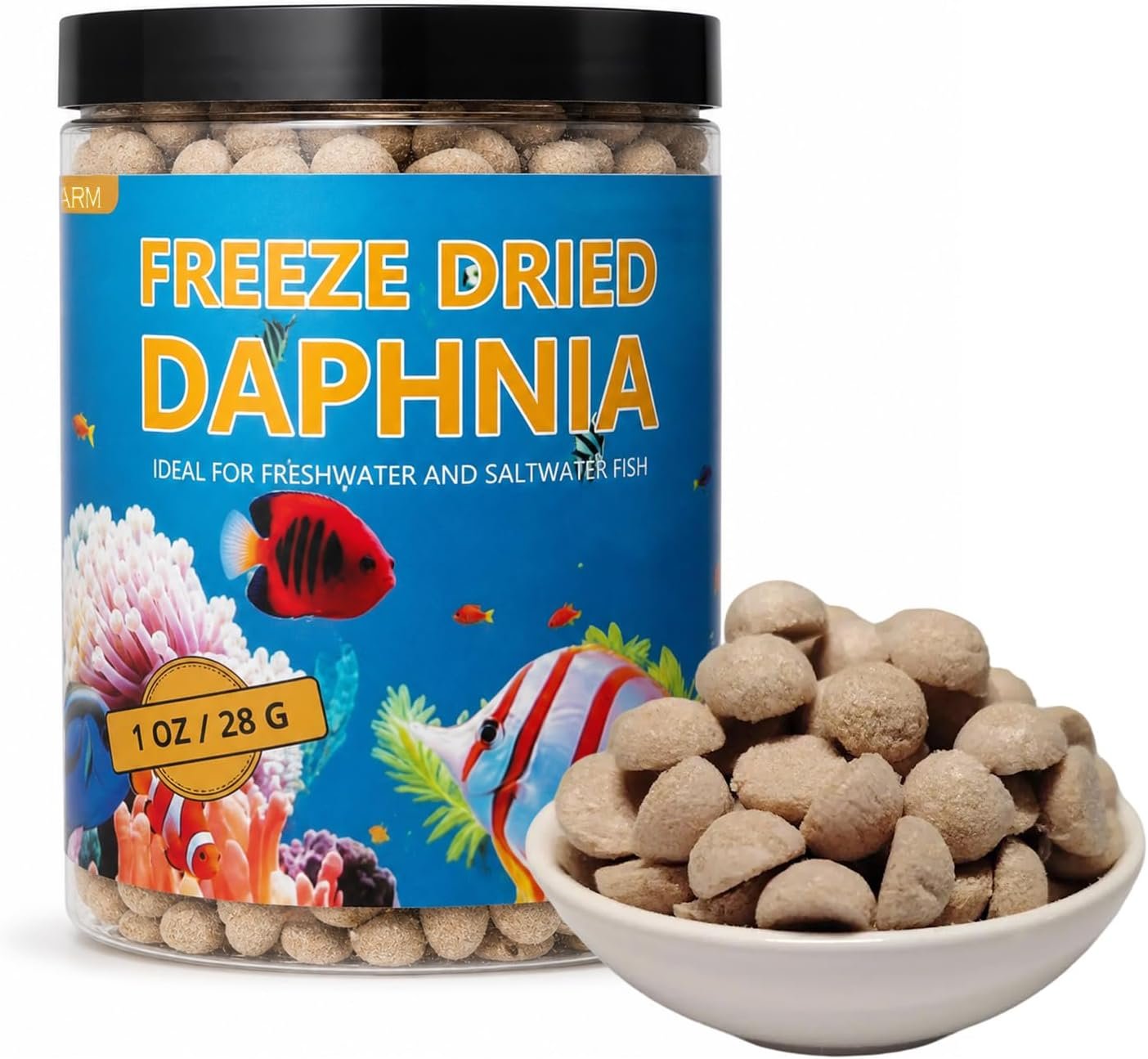 Freeze-Dried Daphnia Fish Food, Natural Water Fleas, 1 oz (28 g), High-Protein Food for Bettas, Guppies, Goldfish, Cichlids, Fry, Tropical & Marine Fish, Invertebrates & Corals