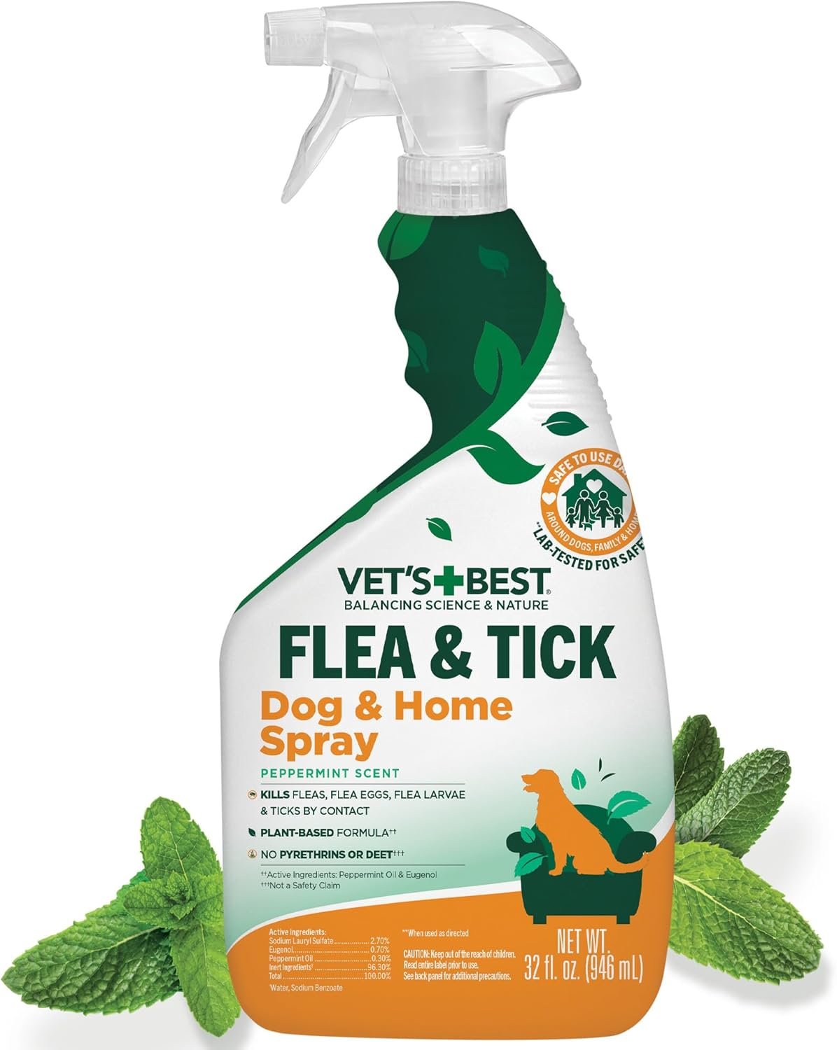 Vet’s Best Indoor Flea & Tick Home Spray for Dogs, Plant-Based Spray, 32 oz | Plant-Based Flea & Tick Spray, Kills Fleas, Eggs & Ticks on Contact, Natural Oils, For Indoor Home Use, Made in USA