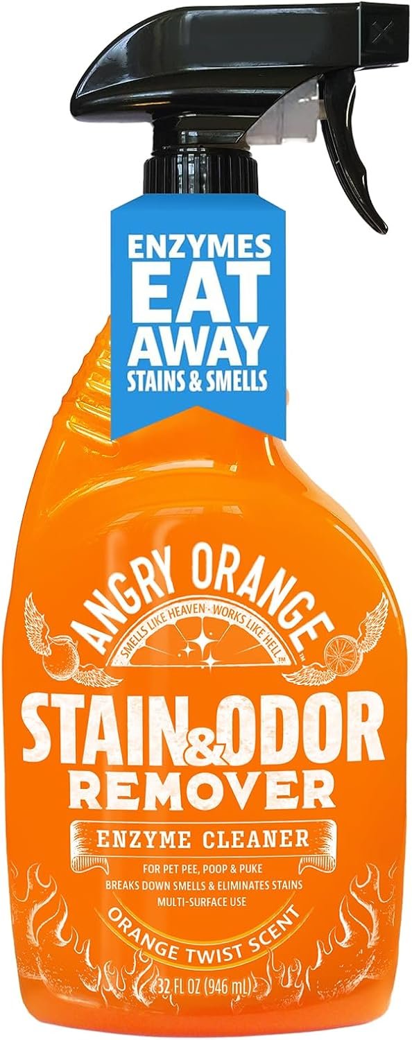 Angry Orange Stain Remover – 32oz Enzyme Pet Cleaner – Dog & Cat Urine Destroyer and Stain Remover – Citrus Spray Cleaning Solution – Puppy Supplies