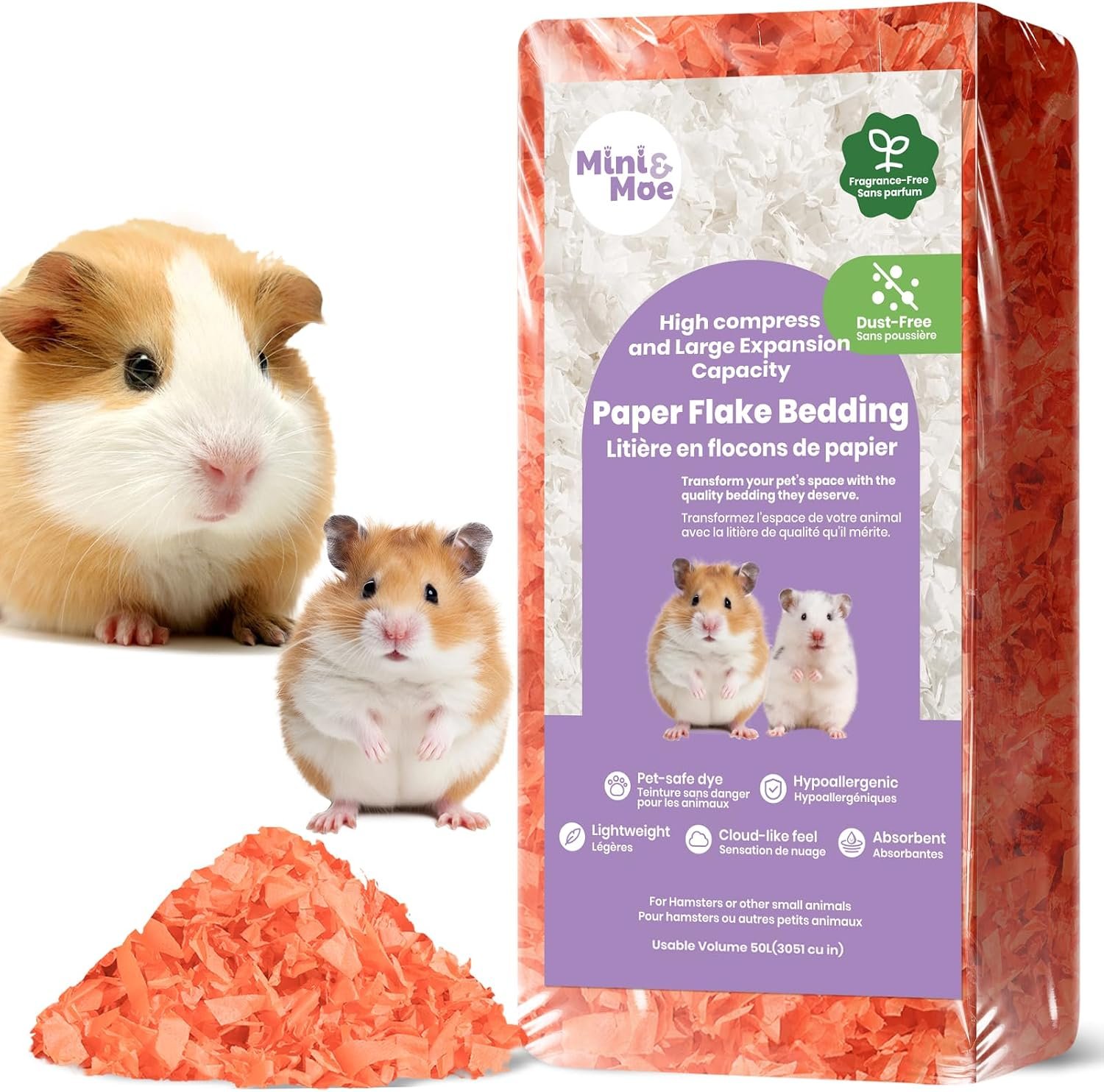 Guinea Pigs Bedding Hamster Bedding: Moisture Absorbent and Dust-Free Natural Paper Small Pet Bedding – for Hamsters, Pigs, Guinea and Rabbits, 12 Liters