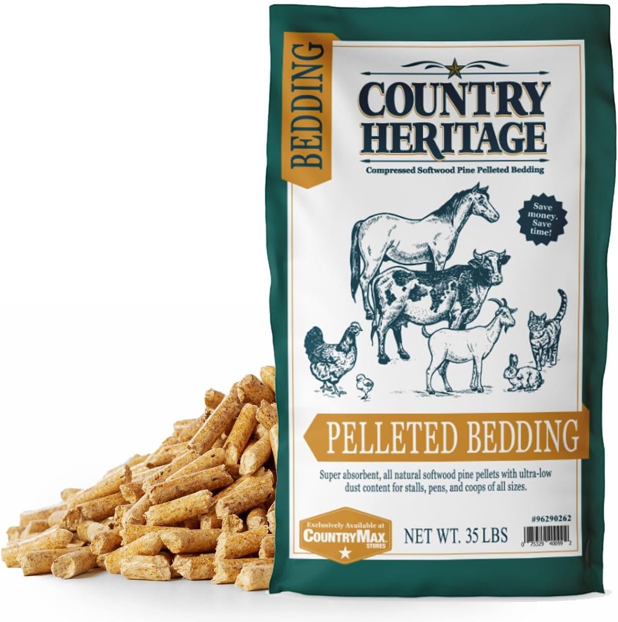 Country Heritage Pine Pellet Bedding – Low Dust, Highly Absorbent, All-Natural Softwood Pellets for Small Animals & Chicken Coops, 35 lb (Pack of 1)