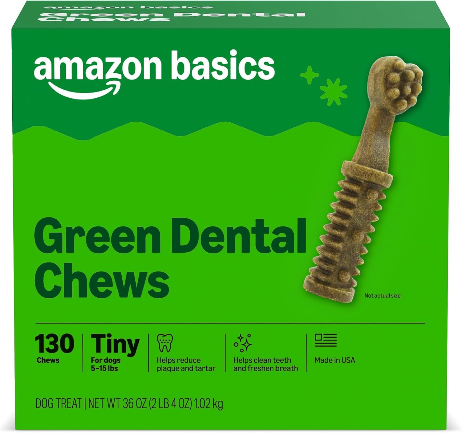 Amazon Basics Dental Dog Treats to Help Clean Teeth & Freshen Breath – Tiny (5-15 lbs), Unflavored (Previously Wag)
