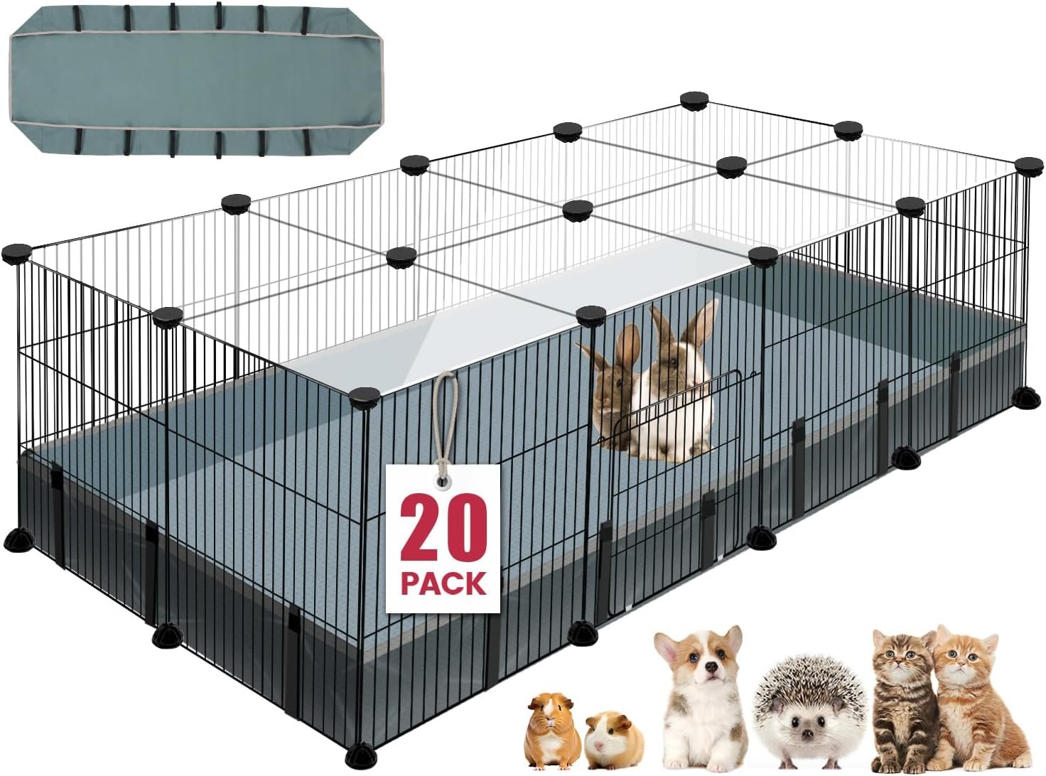 VISCOO 20 Panels Small Animal Playpen, 48″ x 24″ x 16″ Rabbit Cage with Waterproof