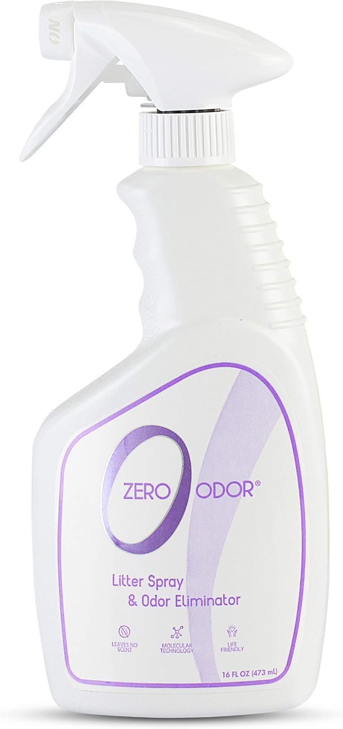 Zero Odor – Litter Odor Eliminator – Permanently Eliminate Litter Odors with Best Patented Molecular Technology – Pet Safe & Works on all types of litter, 16oz (Over 400 Sprays)