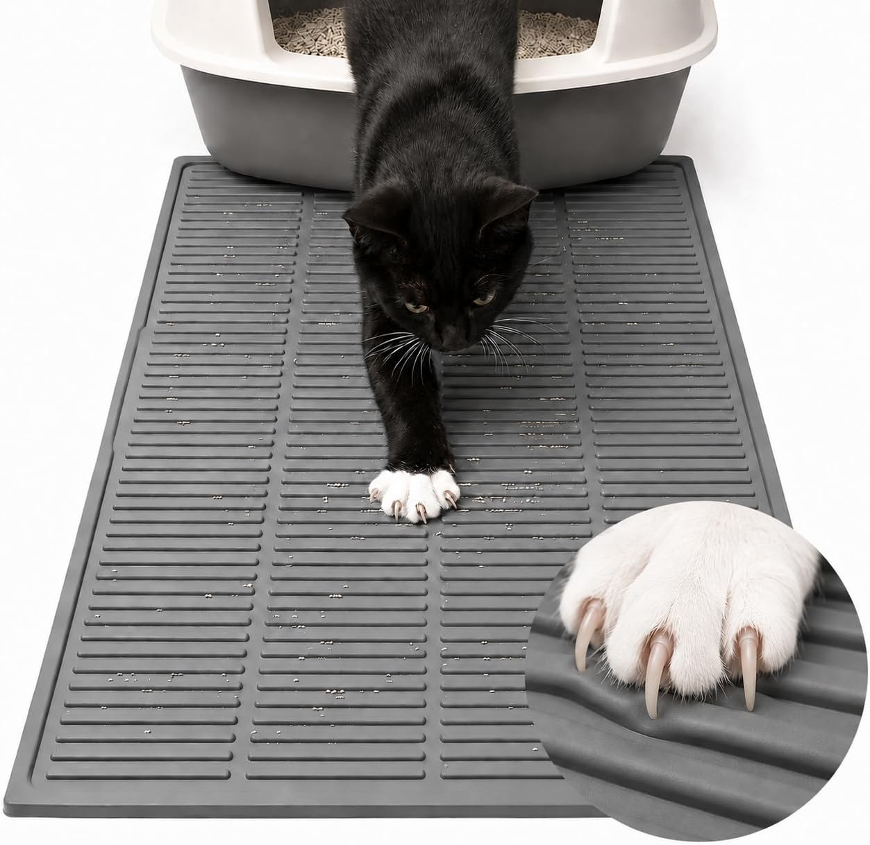 Heavy-Duty Cat Litter Mat: 10,000 Scratch Motions Tested | Large Extra-Thick Silicone Mat – No Holes for 3 Years