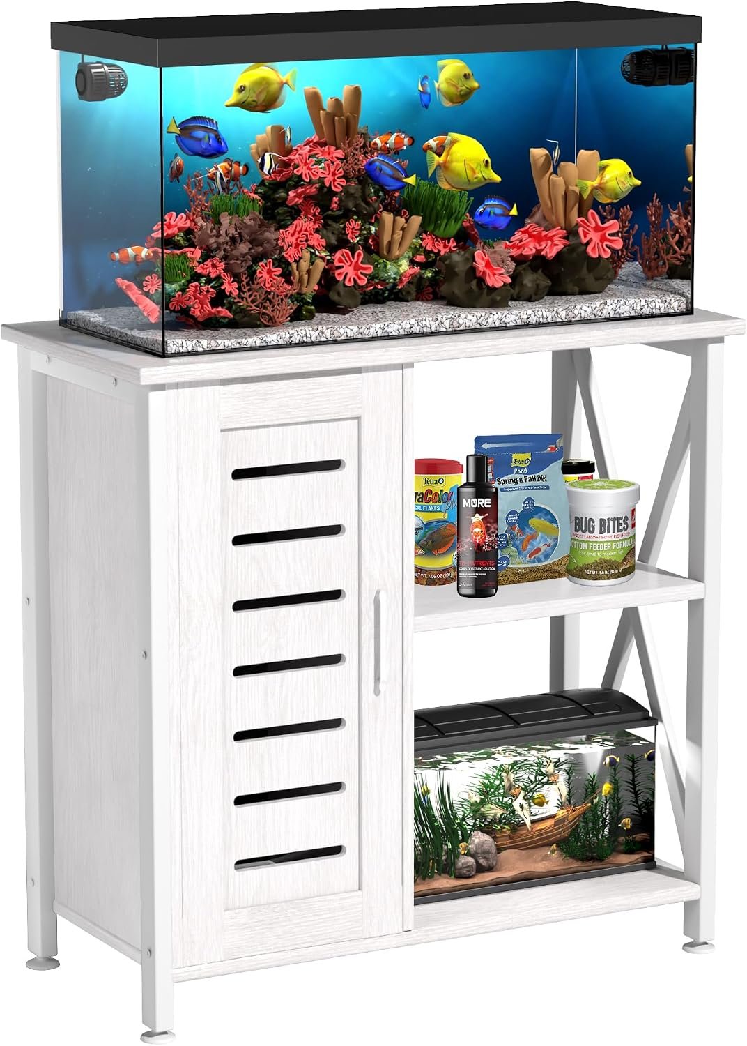 Herture 20-29 Gallon Fish Tank Stand, Aquarium Stand with Cabinet Accessories Storage, Heavy Duty Metal Frame, 31.49″ L*15.74″ W Tabletop, 330LBS Capacity,White PG07YGW