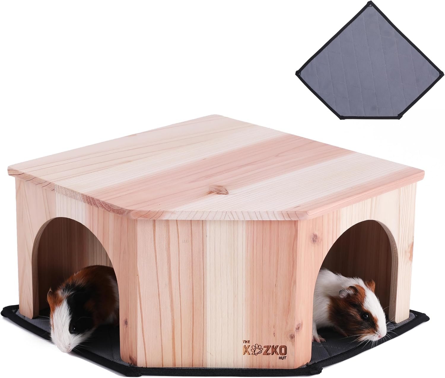 Wooden Guinea Pig Corner Hideout – Hidey for Chinchilla, Rat and Hedgehog with Pee Pad, Fully Assembled & Dual Entrances – Guinea Pig Accessories by The Kozko Hut