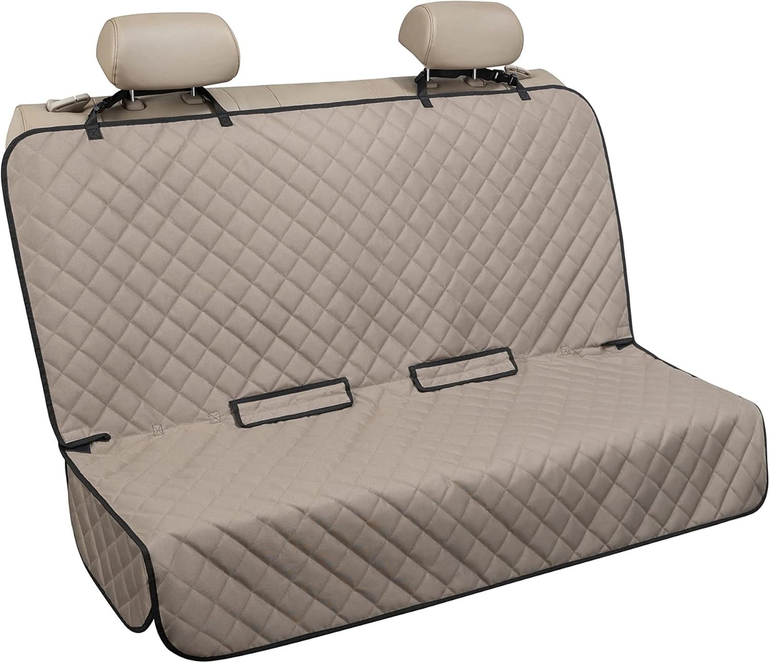 VIEWPETS Bench Car Seat Cover Protector, Waterproof Heavy-Duty, Khaki | Nonslip Dog Back Seat Cover Protect from Mud, Spills, Scratches, Machine Washable, Universal Fit for Vehicles, Trucks&SUVs