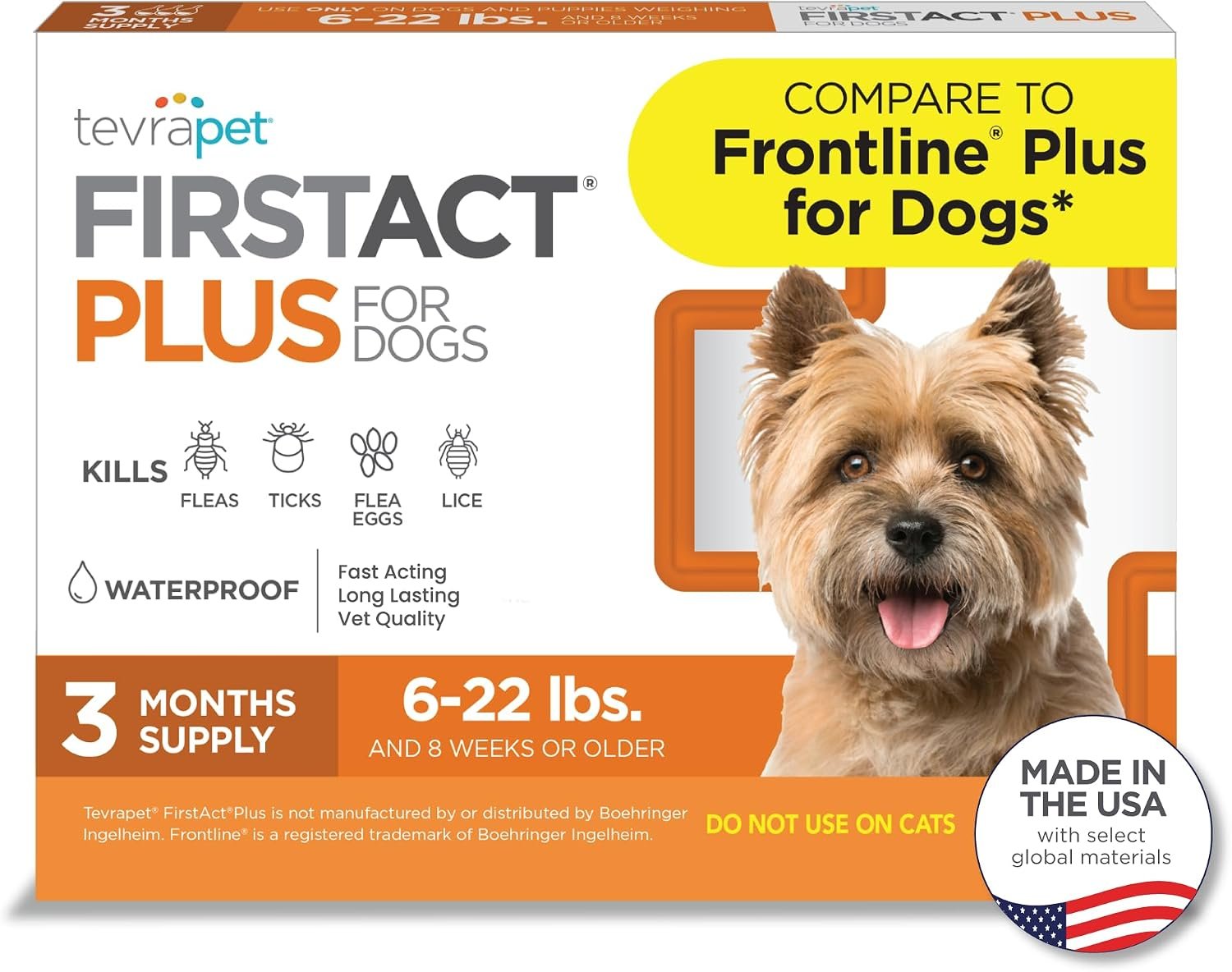 FirstAct Plus Flea Treatment for Dogs, Small Dogs 6-22 lbs, 3 Doses, Same Active Ingredients as Frontline Plus Flea and Tick Prevention for Dogs