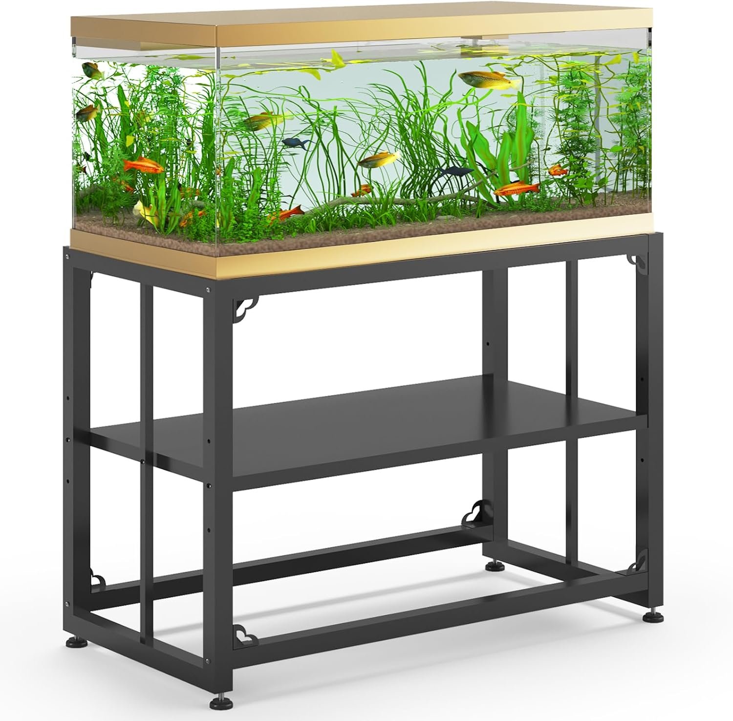 TOCRETOARE Fish Tank Stand 40 Gallon, Metal Aquarium Stand 36.5″ L x 18.5″ W*29.5”H, Double-Layer Storage Design, Suitable for Home and Office Use, 660LBS Capacity, Black (Tank not Included)