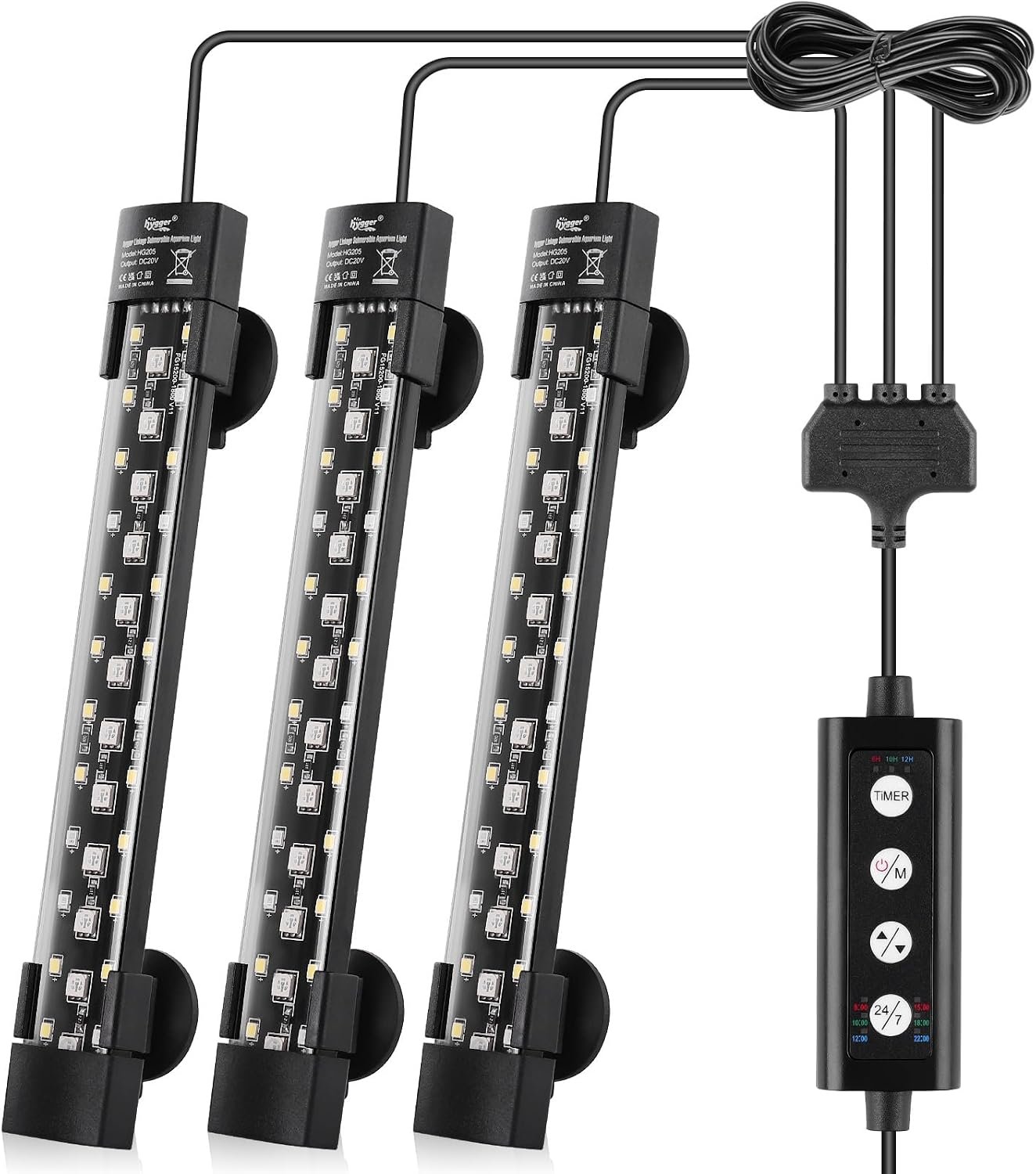 hygger Dual-Channel Controller Submersible Aquarium LED Light, 24/7 Mode Full Spectrum Hidden Fish Tank Light with 3 Rows Beads 7 Colors Auto On Off, Adjustable Timer Brightness (3)
