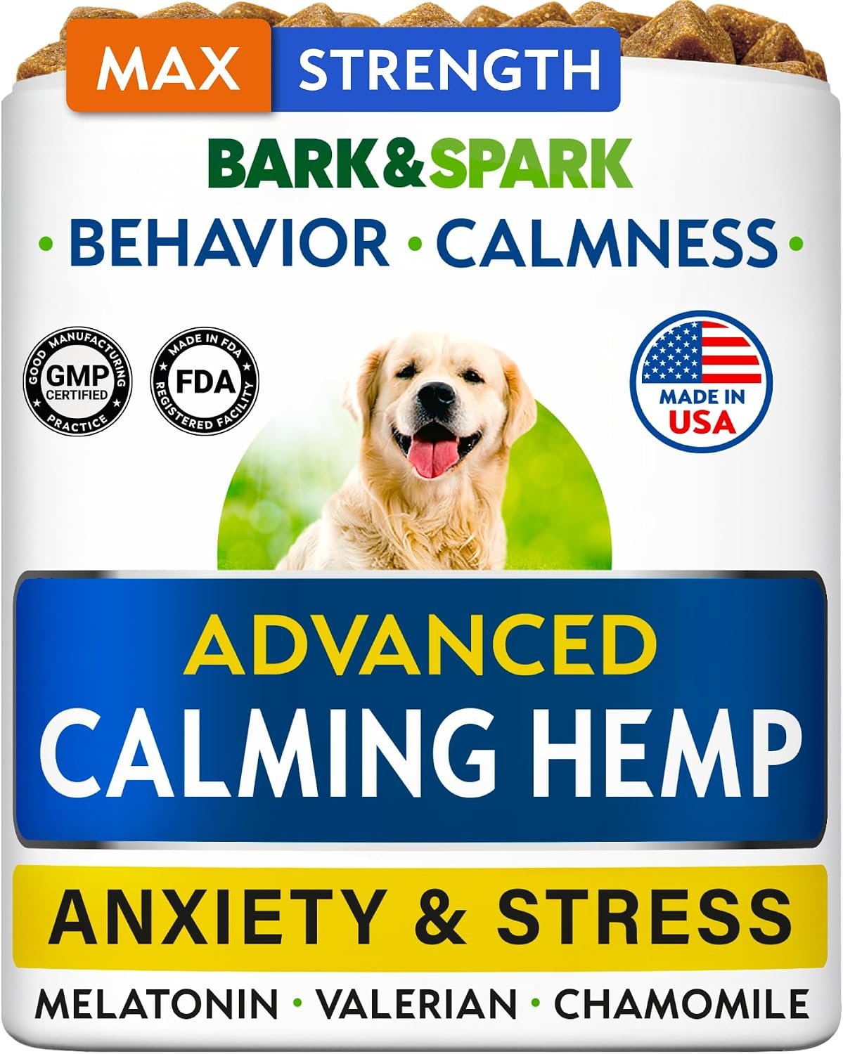 Hemp Calming Treats for Dogs – Stress&Anxiety Relief, Travel&Separation | Made in USA – Advanced Relaxing Support for Storms, Fireworks & Travel – All Breeds, Sleep Aid (90Ct)