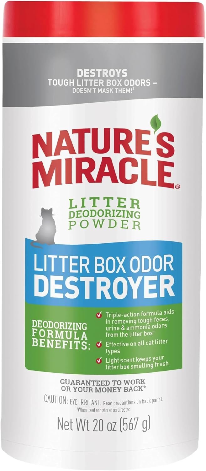 Nature’s Miracle Litter Box Deodorizer, 20 Ounces, Litter Deodorizing Powder, Cat Odor Control Formula