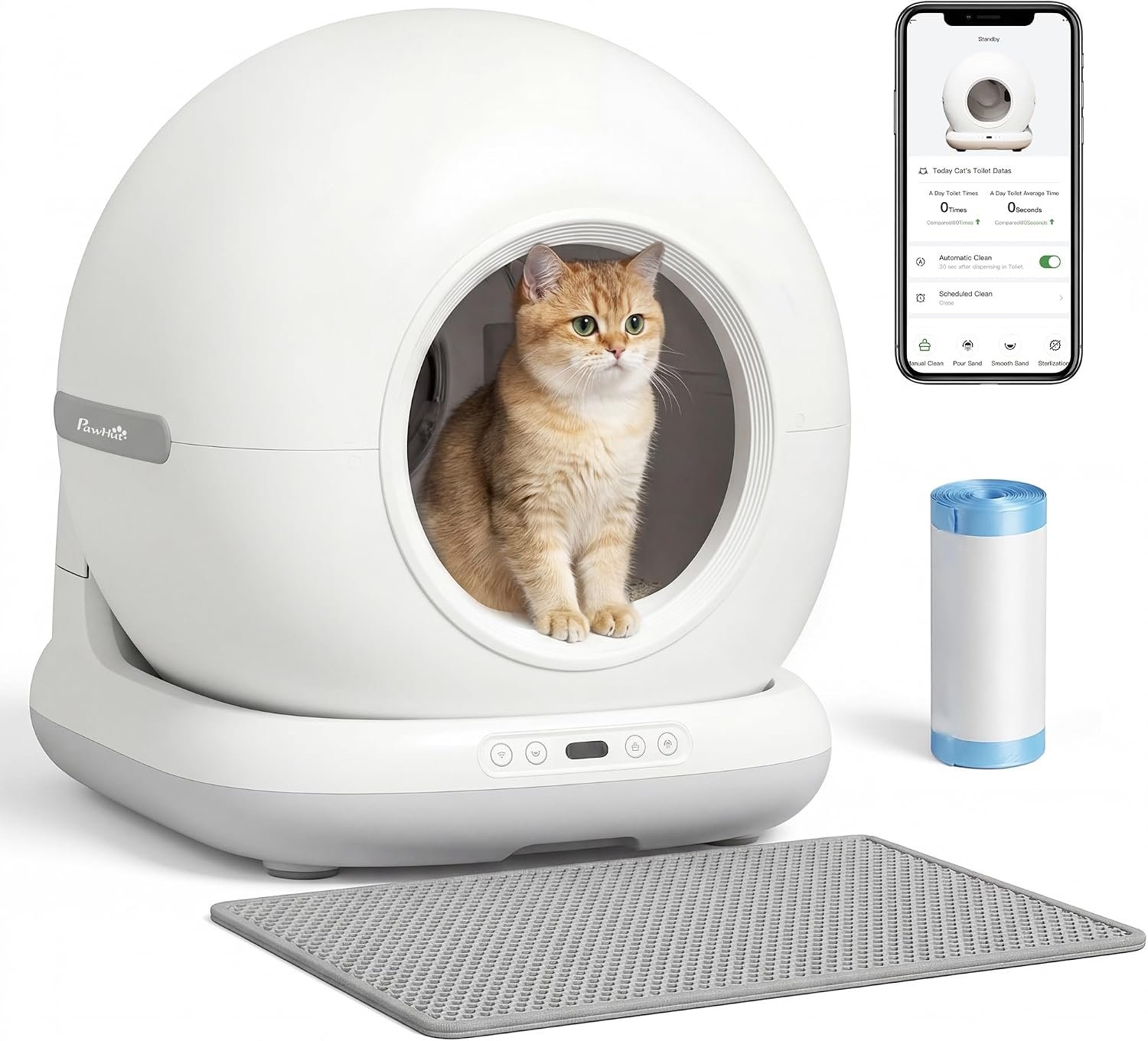 PawHut Automatic Cat Litter Box for Multiple Cats 72L App Control | Self Cleaning Litter Box, 2.4G Wifi, Odor & Noise Control, Safety Sensors, Deodorant Gel, Litter Mat, 1 Roll Garbage Bag
