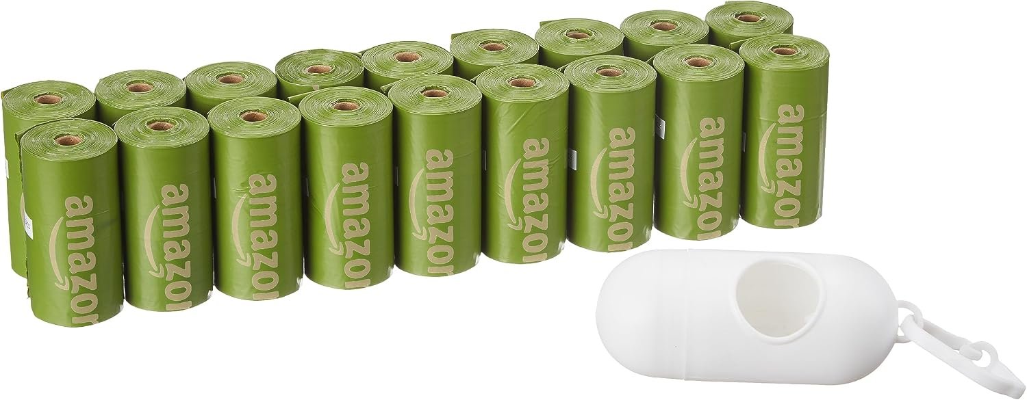 Amazon Basics Premium Leak Proof Dog Poop Bags with Dispenser and Leash Clip, Brazilian Mango Scented, 13″ x 9″, 270 Count (18 Rolls of 15), Easy-Tear