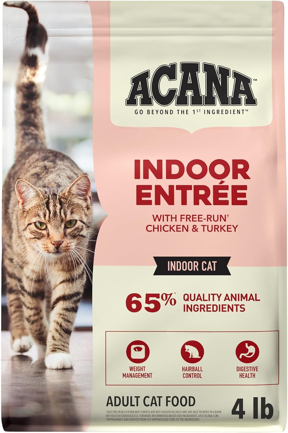 ACANA Dry Cat Food for Indoor Cats Indoor Entrée Chicken Turkey, 4lb Bag | Includes Probiotics, Digestive Health, Weight Management, Free-Run Poultry, World’s Finest Ingredients