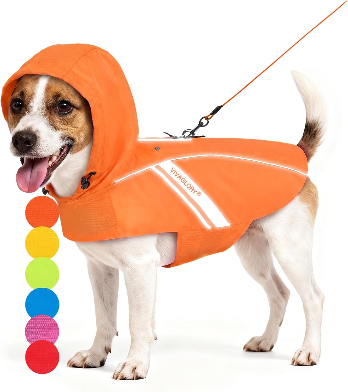 VIVAGLORY Dog Raincoat Wetoff Dog Rain Coat, S, Orange | Rain Jacket with Hood & Harness Hole, Waterproof & Lightweight for Puppy Doggy Pet