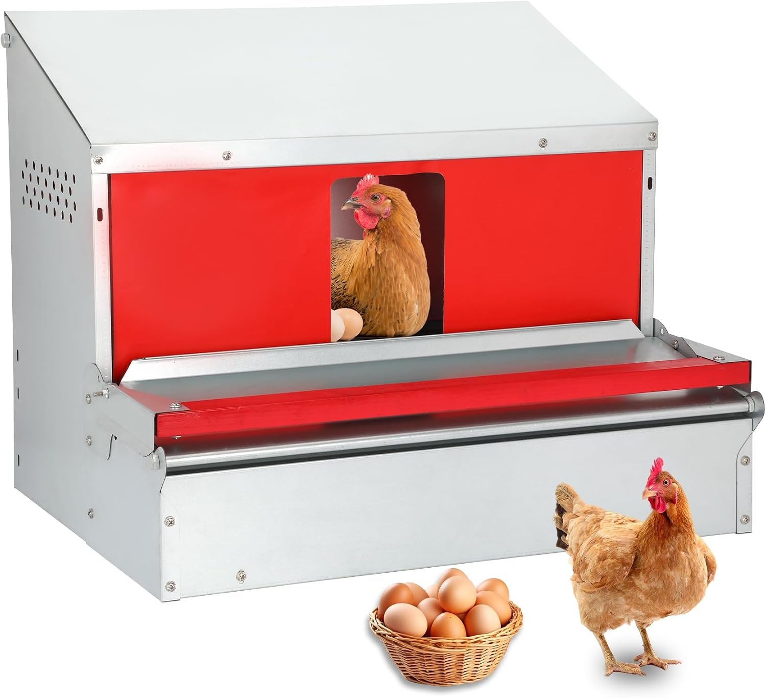 Redants Chicken Nesting Box, Metal Chicken Laying Box with Roll Away Egg Collection, Reversible Wall Mountable Chicken Coop Nesting Boxes for Hens, Ducks, Waterproof, 24″×19.5″×20″, Up to 20+ Hens