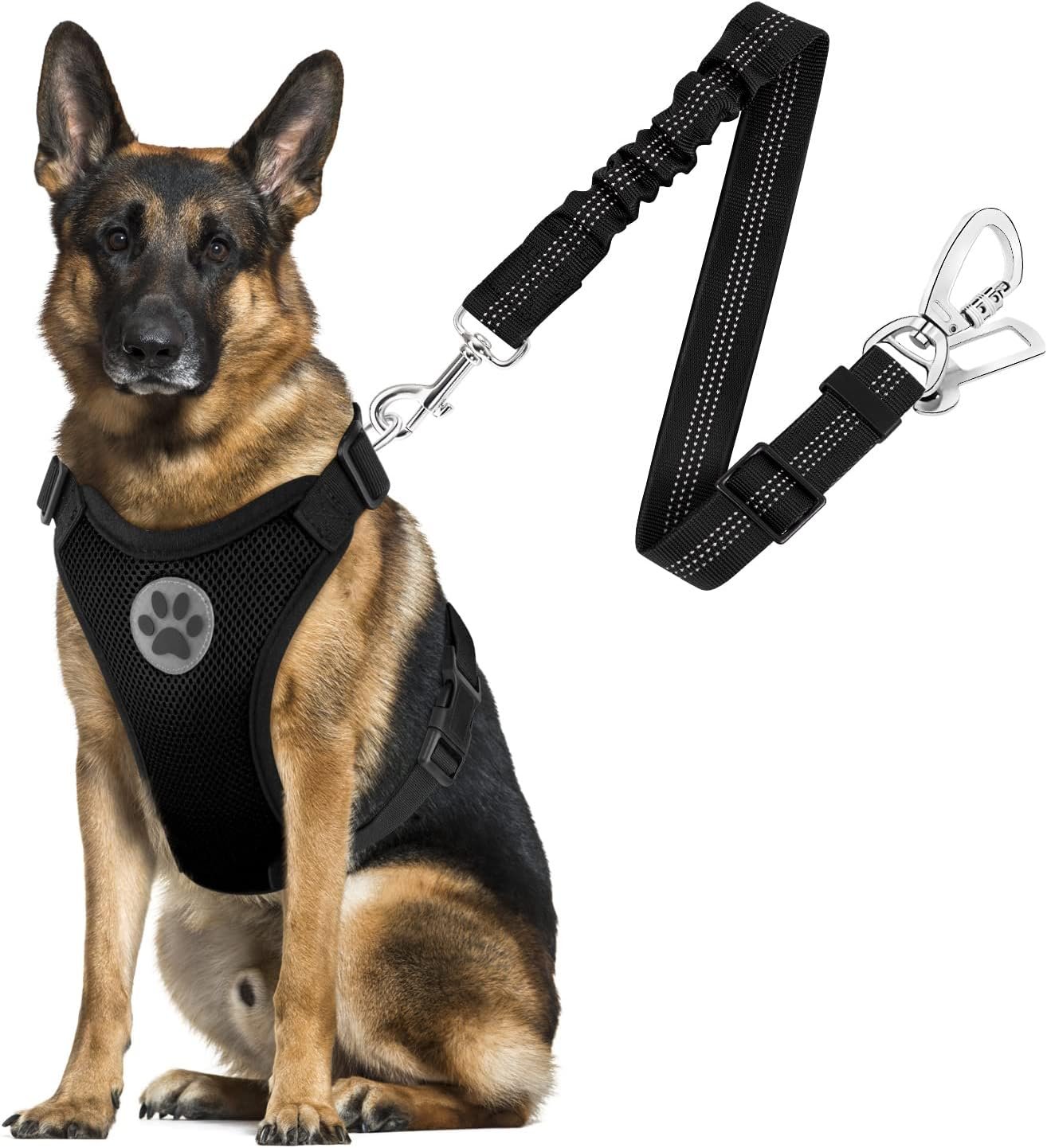 SlowTon Dog Seat Belt Harness for Car, Dog Car Harness & Seatbelt, B L | Adjustable Mesh Breathable Harness & Dog Seatbelt Safety Tether with Elastic Bungee & Double Clips for Small Medium Large Pet