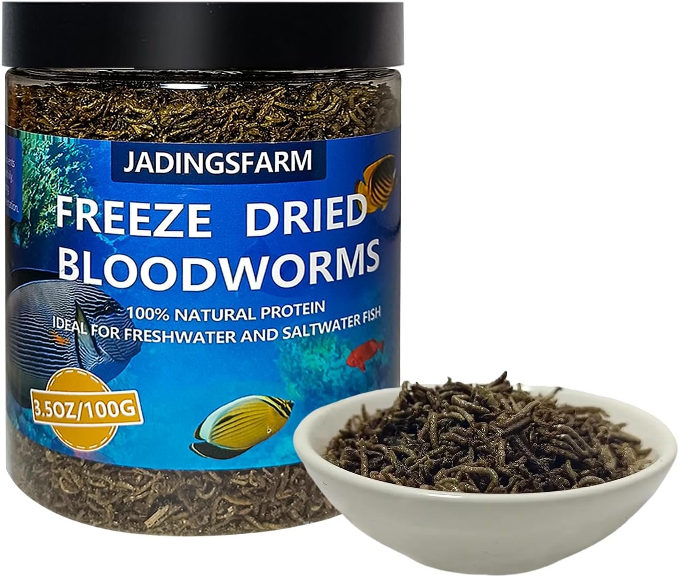 JADINGSFRAM Blood Worms Fish Food 3.5 oz, Freeze Dried Bloodworms for Fish, Bloodworms Fish Food for Freshwater Saltwater Tropical Fish Betta Cichlid Goldfish Guppy Turtle (3.5 OZ)