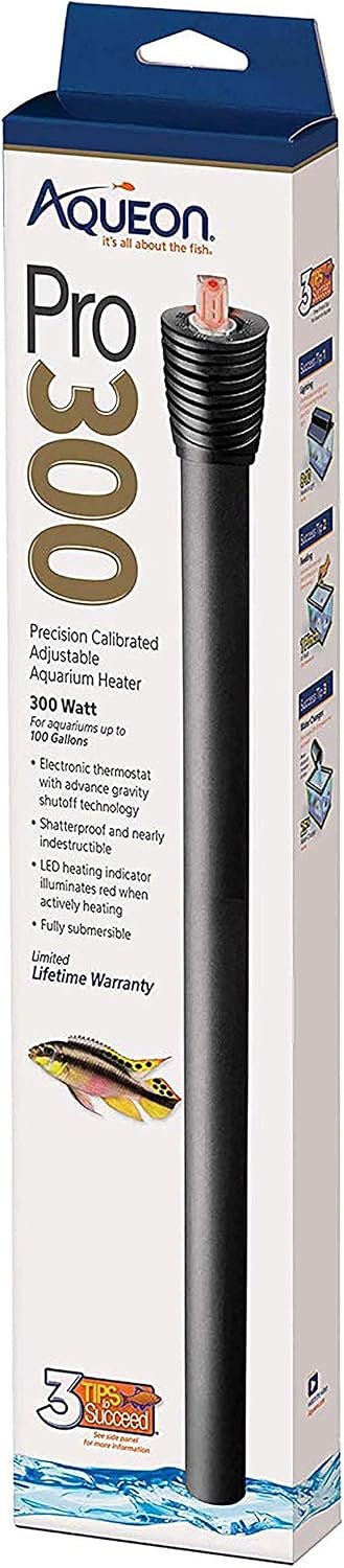 Aqueon Pro 300 Submersible Aquarium Fish Tank Heater, 300 Watts, For Up To 100 Gallon Fish Tanks | For Up To 100 Gallon Fish Tanks