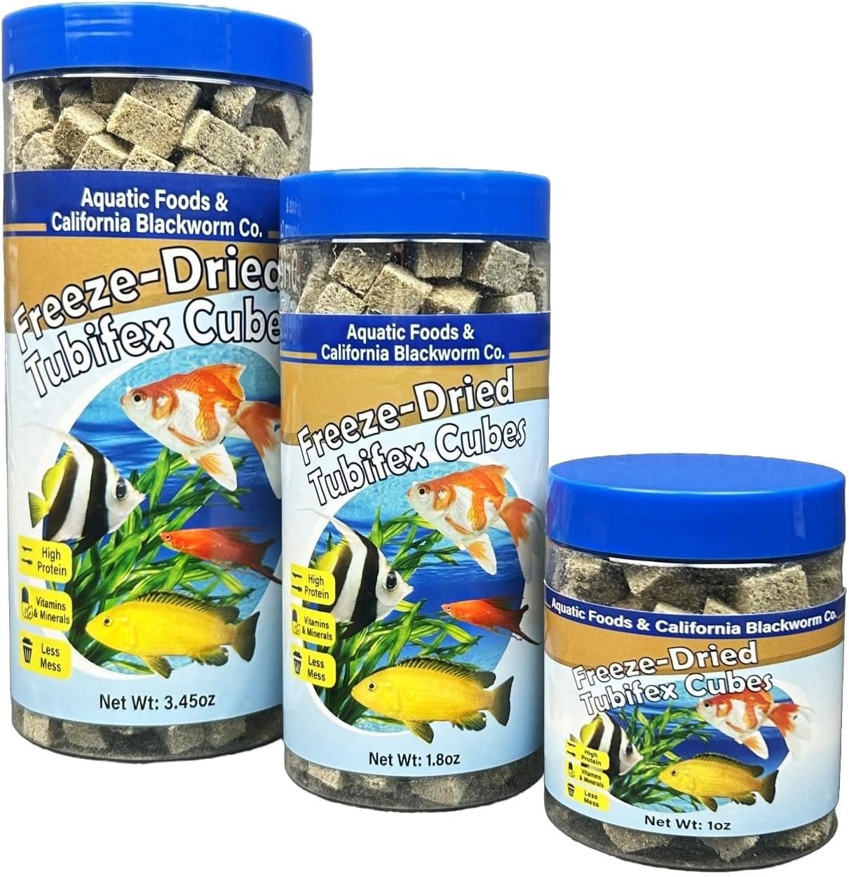 Tubifex Worms, Freeze Dried Tubifex Worm Cubes for Cichlids, Discus, Goldfish, Bettas, Marine Fish, All Tropical Fish, 12-Type Pellet Mix, 4-Type Wafer Mix Included…1oz Canister