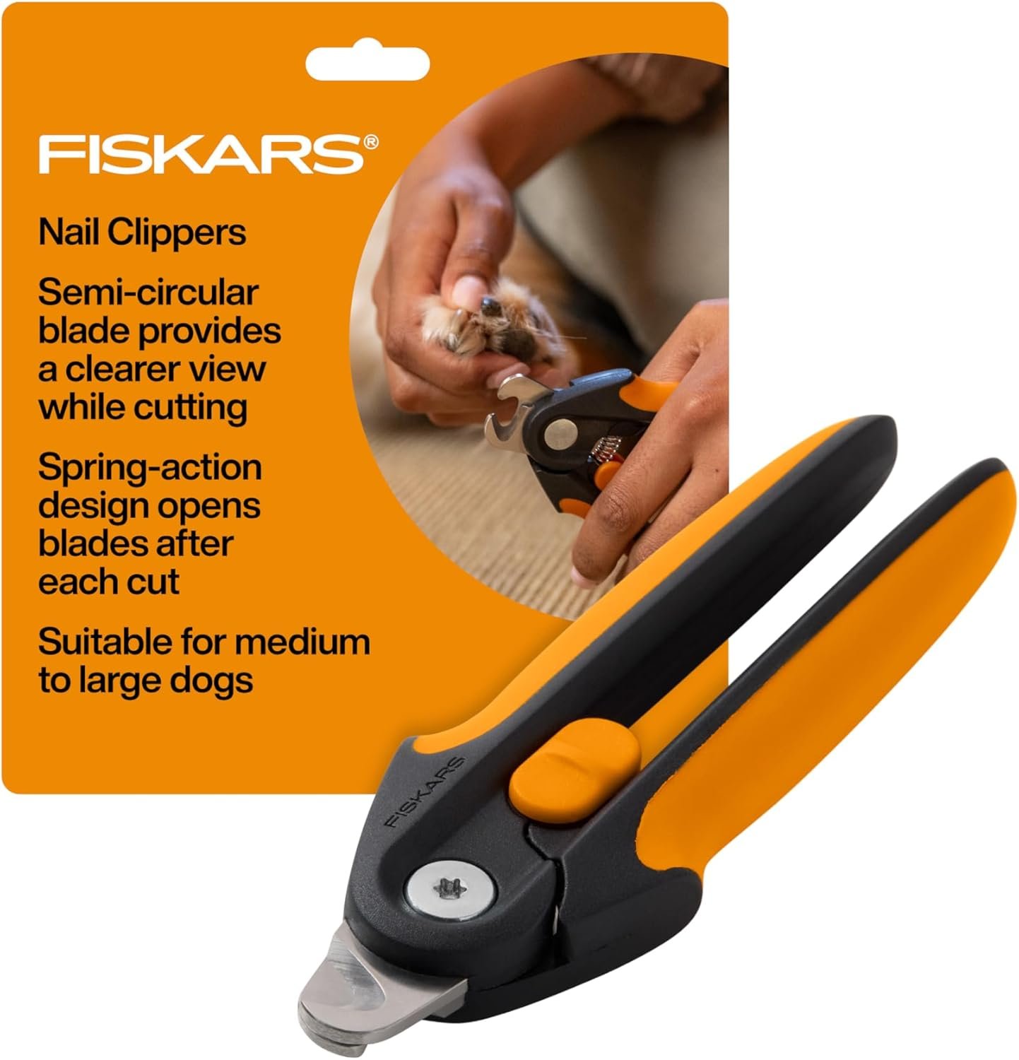 Fiskars Pet Large Nail Clippers, Cat and Dog Trimmers for Grooming, 5.75″ | Suitable for Medium to Large Dogs, Semi-Circular Blade for Clear View, SoftGrip Handle w/ Safety Lock, Pet Supplies, Black