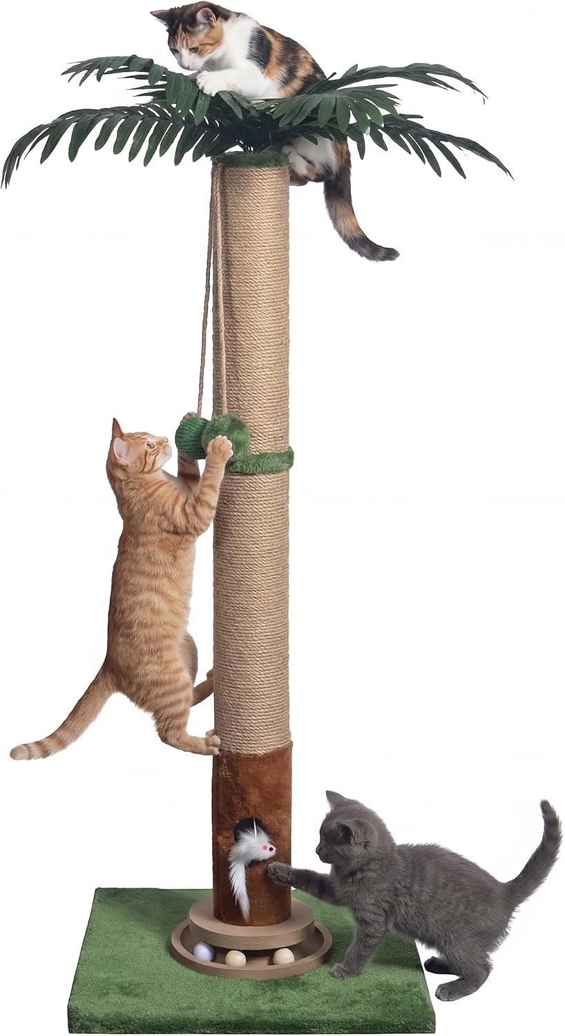 Fantasreen Cat Scratching Post 35” Tall with Toy Mouse for Indoor Cats, Green