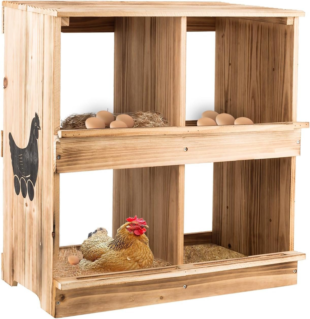 Nesting Boxes for Chickens – Wooden Chicken Nesting Box for Poultry Heavy Duty 4 Compartments Laying Eggs Nest Box Wall Mount for Chickens, Hens, Ducks