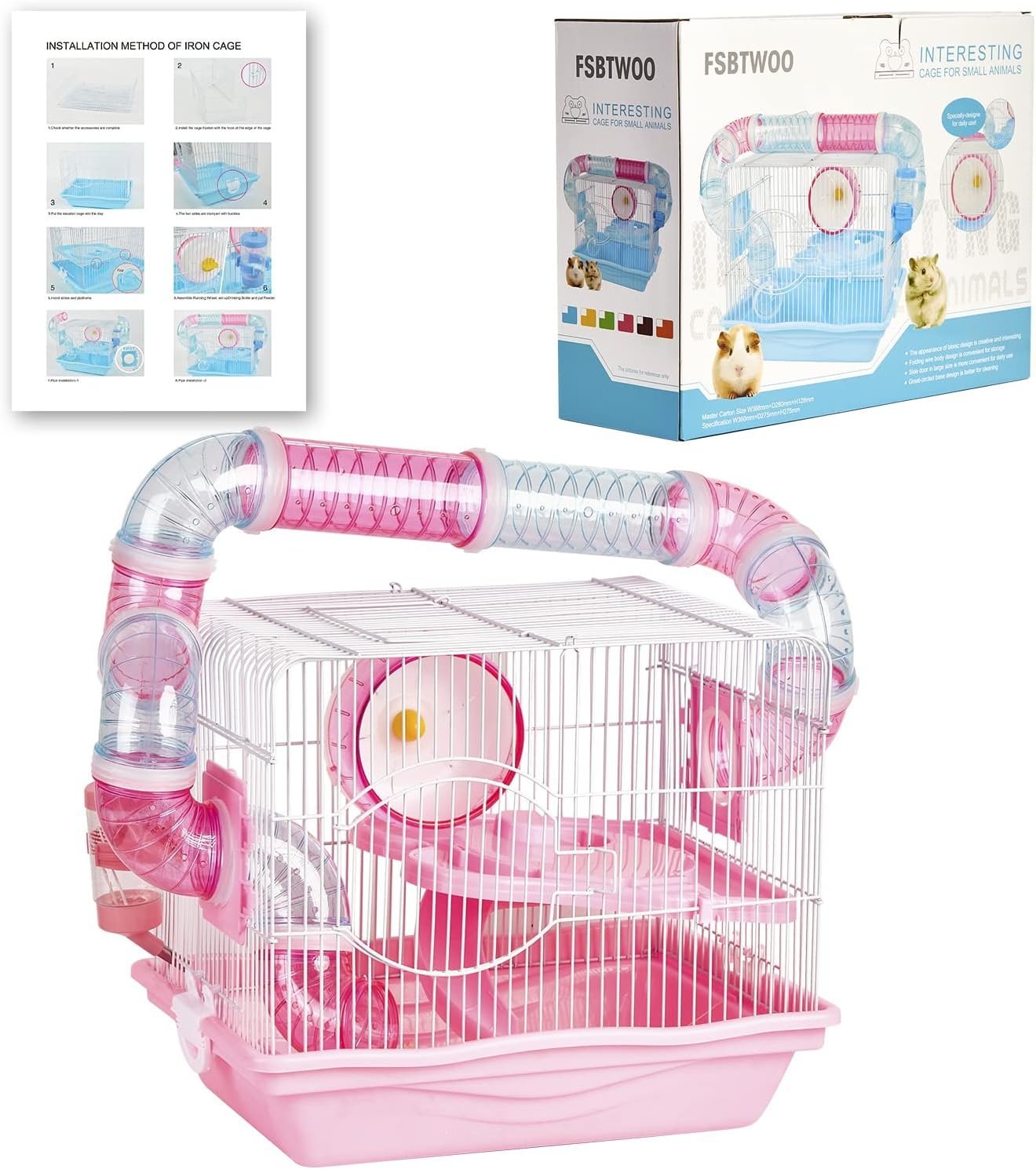 Hamster Cages, A Wire Rat Cage with a Large Space for Dwarf Hamsters, Guinea Pig, Gerbils, Mouse or Other Small Animal Cage.