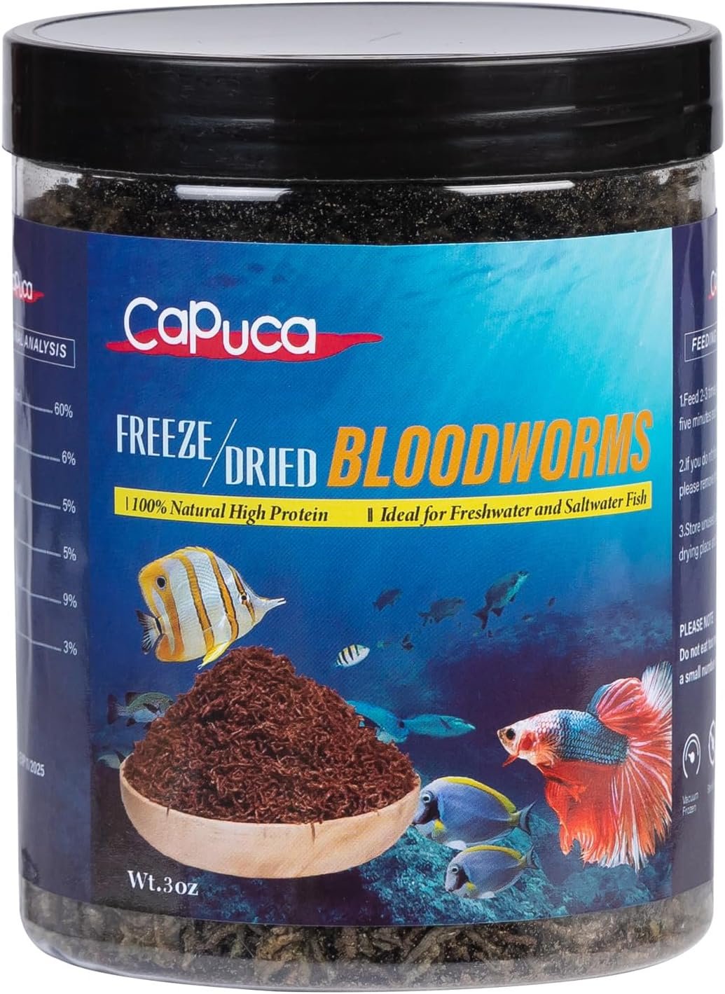 Freeze-Dried Blood Worms for Fish, High-Protein Fish Food, 3 oz | Enhances Color, Supports Growth, Suitable for Bettas, Cichlids, Goldfish, Guppies