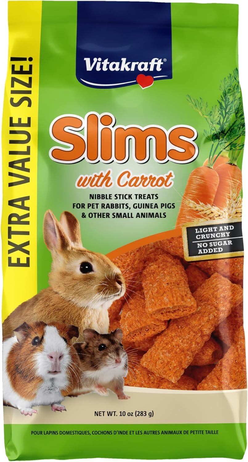 Vitakraft Slims Carrot Small Animal Treats – Light, Healthy Food Bites – Crispy Carrot Treats for Rabbits, Guinea Pigs, Hamsters & Chinchillas (10oz)