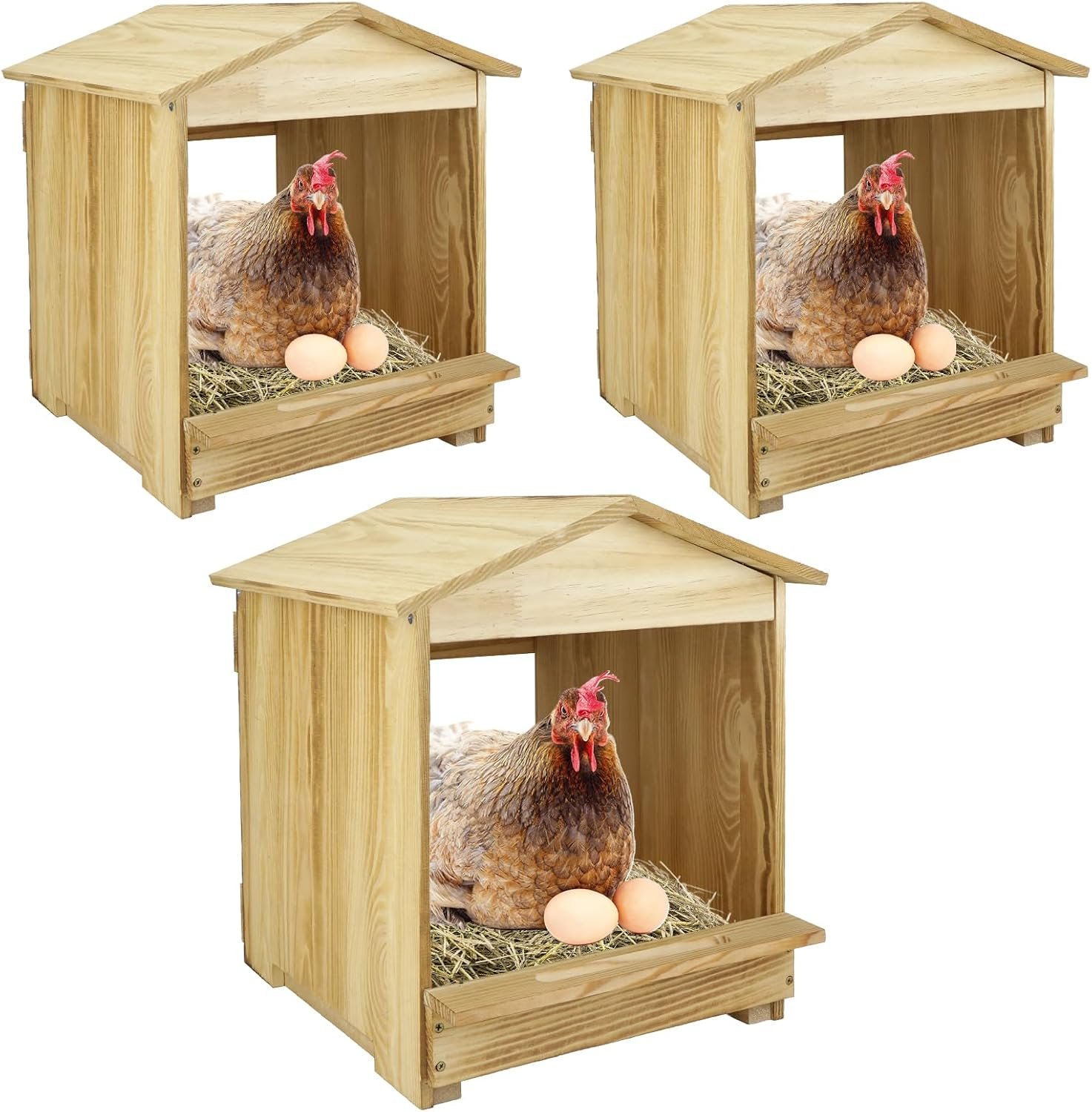 Chicken Nesting Box 3 Compartments – Wall Mount Wooden Egg Laying Nest Box for Chicken Coop, Easy to Assemble & Versatile Use for Hens, Ducks, Chickens