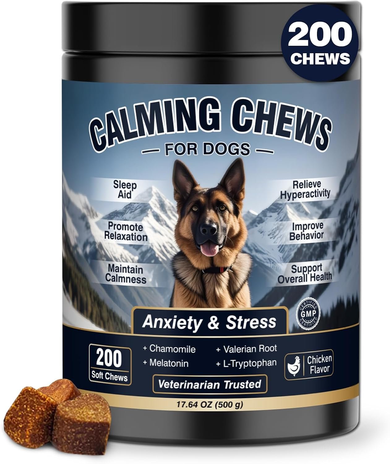 Calming Chews for Dogs 200ct, Dog Calming Chews – Anxiety and Stress Relief Treats Melatonin Bites Sleep Aid for Small/Medium/Large Dogs Calm Dog