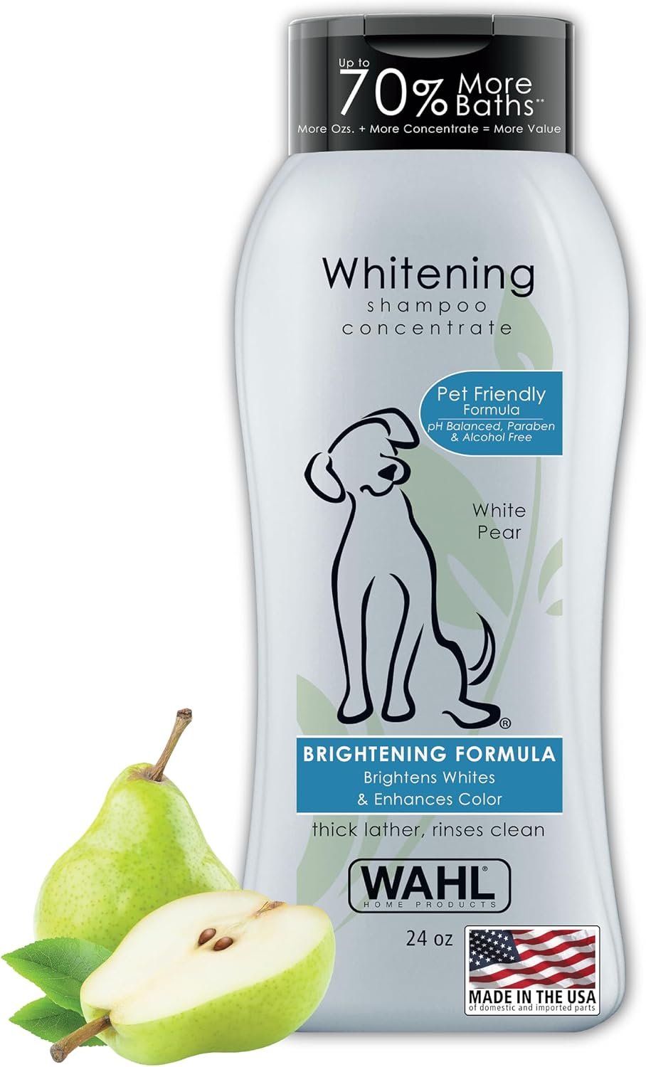 Wahl USA Whitening Dog Shampoo for Pets, Brightens Coat, White Pear, 24 oz | Shampoo Concentrate That Helps Brighten Dog Coats And Control Pet Odors For Dirty Dogs – Model 820001A