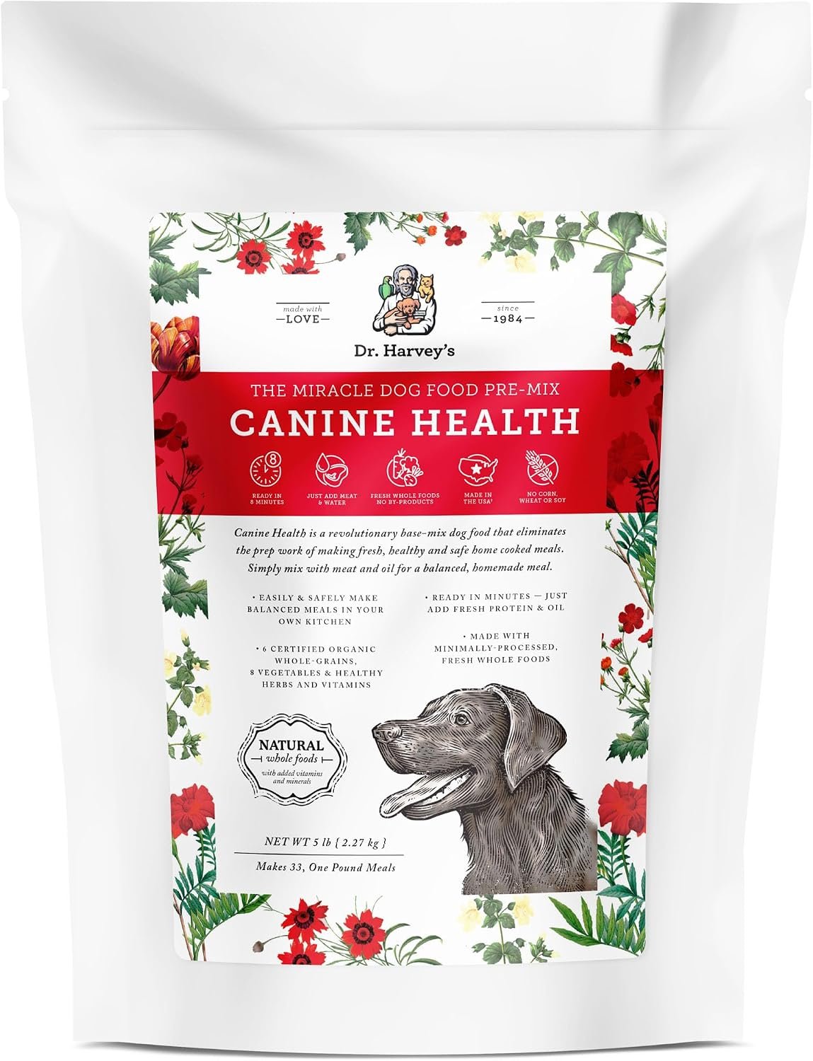 Dr. Harvey’s Canine Health Dehydrated Dog Food Base Mix (5 lb) | Human Grade, Mix with 9 Vegetables & 6 Organic Whole Grains