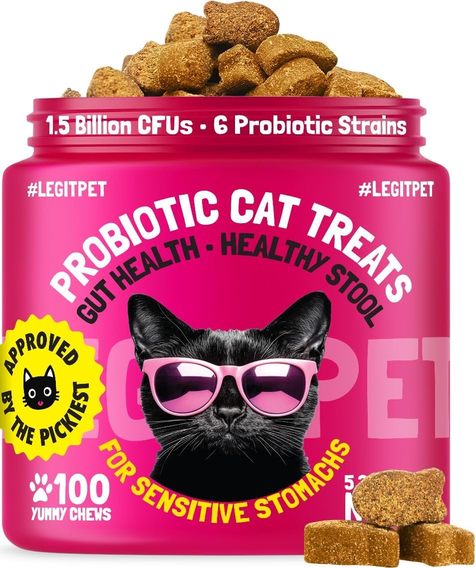 Probiotic Cat Treats with Prebiotics – Digestive Support Soft Chews with Pumpkin & Papaya – Supports Gut Health, Stool Quality & Immune Function – 100 Pet Chicken-Flavored Chews