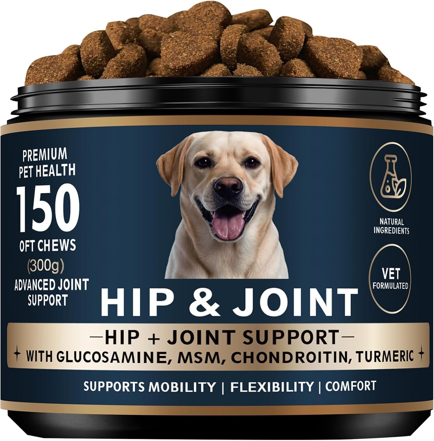 Glucosamine for Dogs – 150 Soft Chews, Hip & Joint Supplement with MSM, Chondroitin, Turmeric – Joint Support for Dogs Chicken Flavor – Vet Formulated – 2-Month Supply
