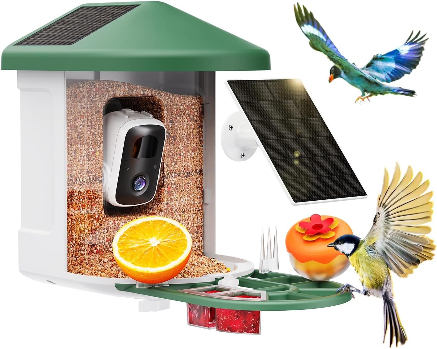 Smart Bird Feeder with Camera – AI Identify Birds Species, Solar Powered Bird House with Cam, 2L Large Capacity, 2K HD Video Live Stream, Instant Arrival Alerts – Green